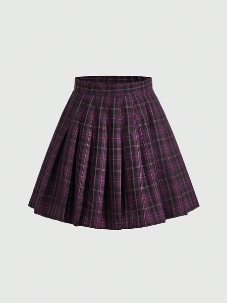 ROMWE J-Fashion Plaid Print Pleated Skirt