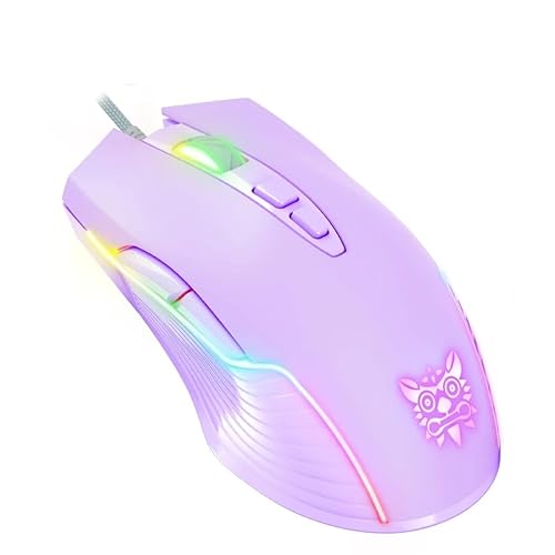 NEWSTYP Cute RGB 6400 DPI Wired Gaming Mouse Breathing LED Optical USB 7 Buttons Gamer Computer Pink Mice for Laptop PC Desktop (Purple) - Purple