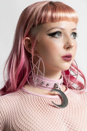 Pentagram Hoop Earrings [PASTEL PINK] | One Size / Pink / 100% Metal Alloy