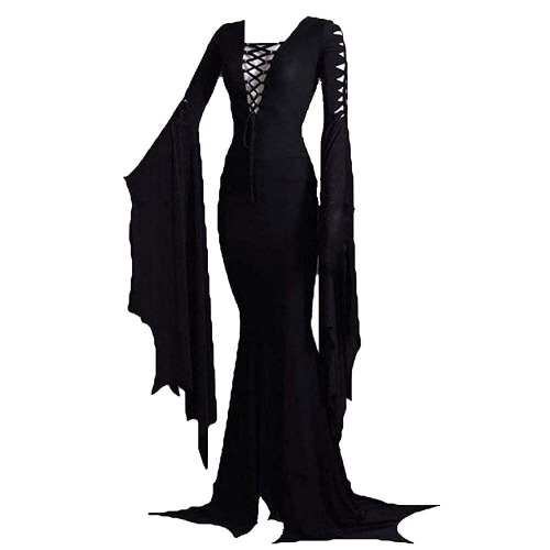 Women's Morticia Floor Dress Costume Adult Women Gothic Witch Vintage dress - 3X-Large Black