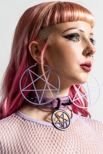 Pentagram Hoop Earrings [LILAC] | One Size / Lilac / 100% Metal Alloy