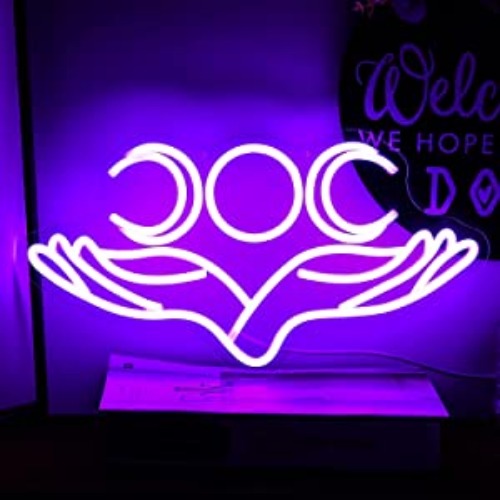 Alkkign Hand to Mood Neon Signs Hand Supported Month LED Lights Sign Purple Dimmable Neon Lights Decor 16.5”x8.6” with USB/Switch Mood Neon Kids Lights Hang up for Kids Room Man Cave Birthday Christmas Gift - purple