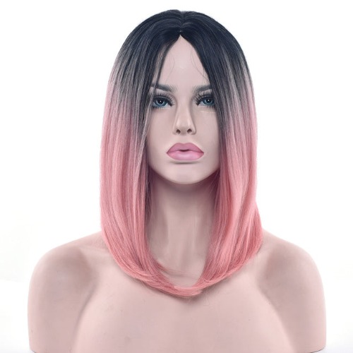 Ombre Medium Length Wigs - Pink
