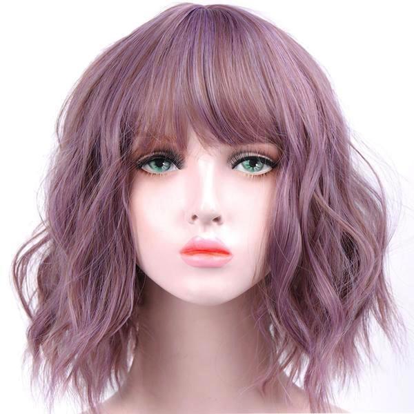 Short Wavy Pastel Wig - Natural Pastel Purple Wig