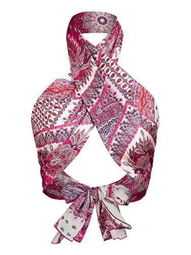 ZAFUL Women's Bohemian Bandana Top Criss Cross Sexy Tops Boho Halter Wrap Crop Top - One Size - Pink-07