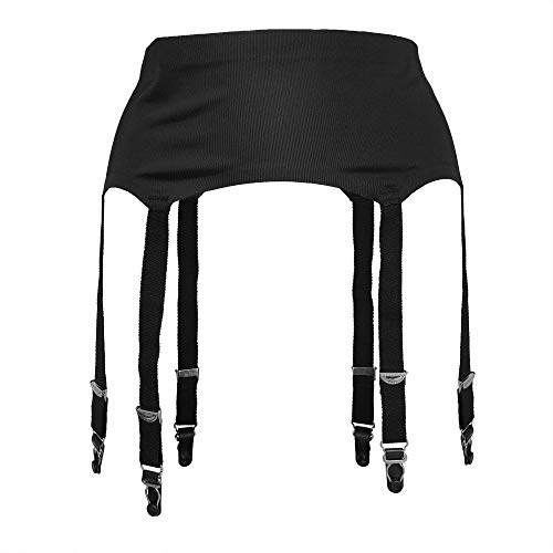 TVRtyle Black Plus Size Metal Buckles 6 Wide Straps Sexy Women Seamless Garter Belt for Stockings S504R - Black - Medium