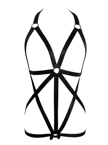 Body Harness Full for Women Garter Belts Set Strappy Adjust Gothic Punk Art Wear Elastic - Black N20