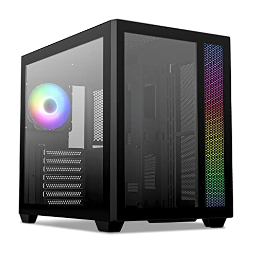 Vetroo AL700 Mid-Tower ATX Black PC Case Dual Tempered Glass Panel Top & Side 360mm Radiator Support Computer Gaming Case ARGB with LED Strip Pre-Installed Rear 120mm Addressable RGB Fans - Black