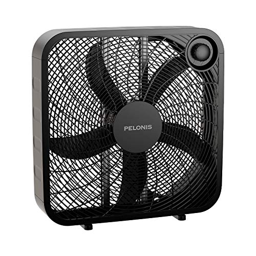 PELONIS 3-Speed Box Fan For Full-Force Circulation With Air Conditioner, Upgrade Floor Fan, Black, medium - Black