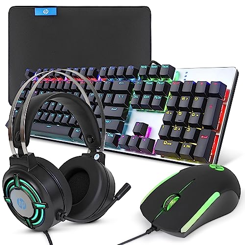 HP PC Gaming Keyboard and Mouse Combo, RGB Backlit Wired Gaming Mouse and Keyboard, Mouse pad,Gaming Headset, Gamer 4 in 1 Bundle for PC PS4 PS5 and Xbox - Keyboard + Accessories - Yes