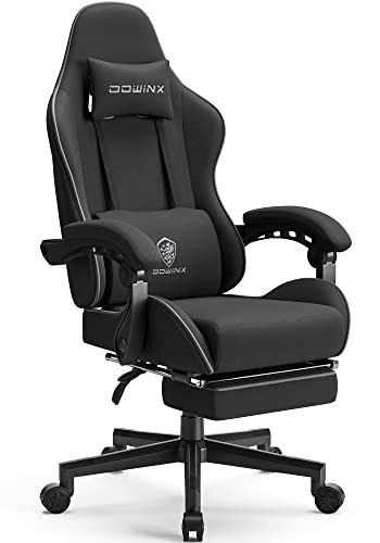 Dowinx Gaming Chair Fabric with Pocket Spring Cushion, Massage Game Chair Cloth with Headrest, Ergonomic Computer Chair with Footrest 290LBS, Black - All Black