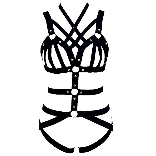 Womens Elastic Body Lingerie Harness Set Strappy Caged Garter Belts for Stockings Plus Size