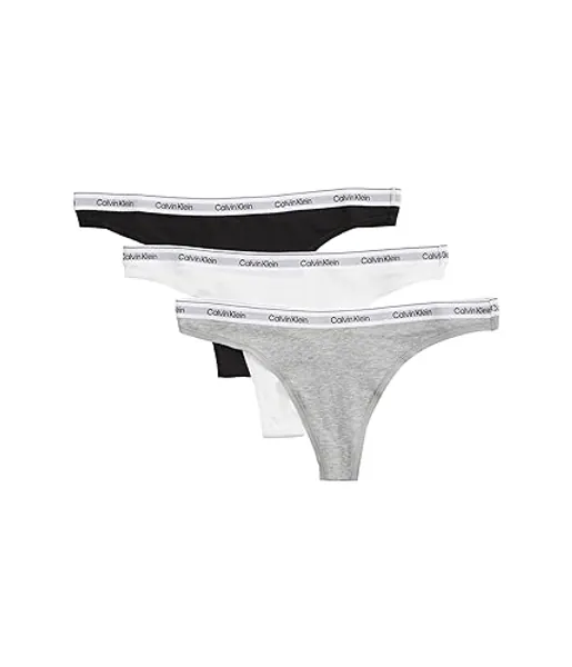 Calvin Klein Women's Modern Logo Thong 3-Pack - Medium - Black/White/Grey Heather
