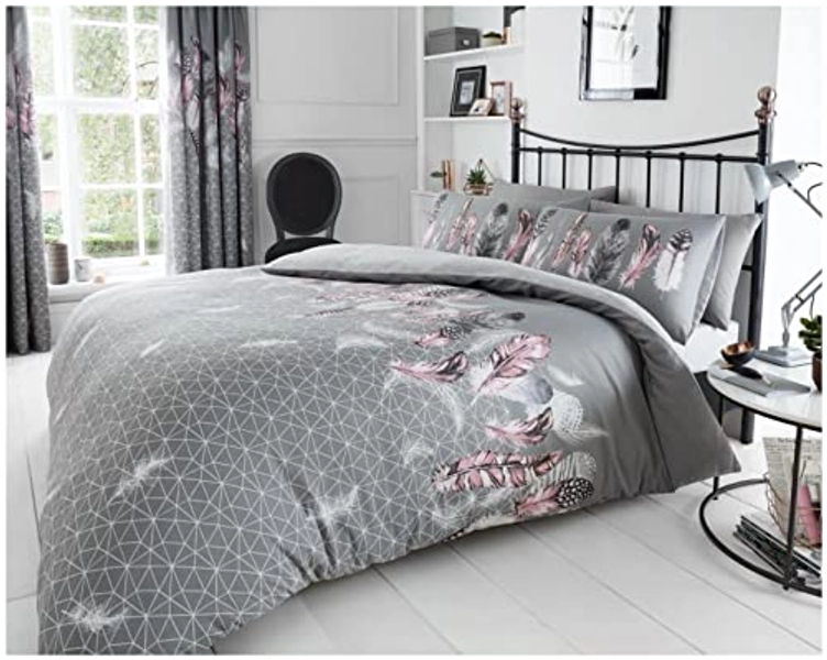 GC GAVENO CAVAILIA Feather Bedding Set, Printed Duvet Cover King Size, Comfy Breathable Quilt Cover, Grey