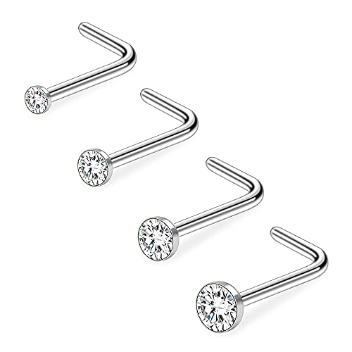 PunkTracker 20G 1.5mm 2mm 2.5mm 3mm 3.5mm 4mm Nose Rings, 4-12Pcs Clear Diamond CZ Nose Studs Nose Piercings Jewellery - 4pcs Silver