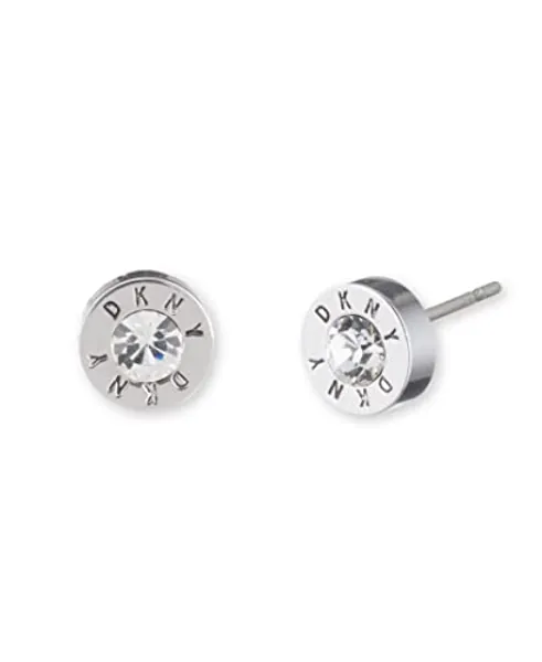DKNY Logo Stone Stud Earrings for Women with a Crystal Stone in Gold or Silver Tones