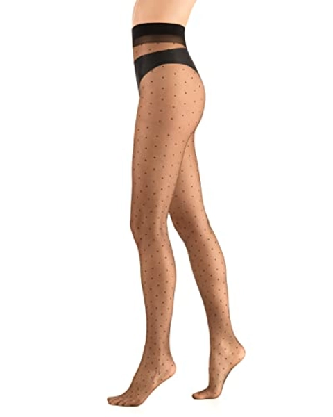 OVISSA Women's Black Dots Tights for Halloween Party Semi Sheer Pantyhose Spotty Thin Seamless Sexy Tights Occasion Pattern Polka Dot Hearts Stars Pattern | 20 DEN | Made In Italy