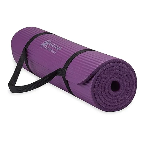 Gaiam Essentials Thick Yoga Mat Fitness & Exercise Mat with Easy-Cinch Yoga Mat Carrier Strap, 72"L x 24"W x 2/5 Inch Thick - Purple