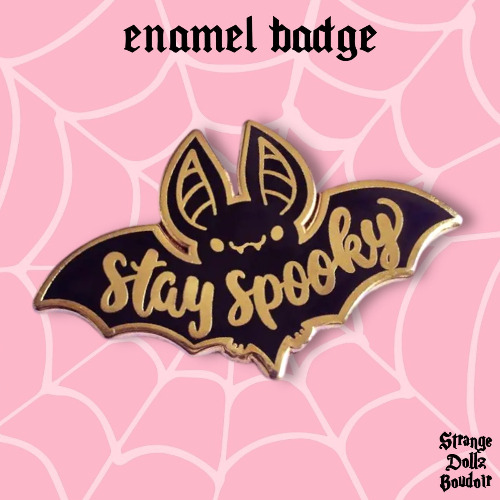 Stay Spooky Bat enamel pin badge, pastel goth, Halloween, Strange Dollz Boudoir