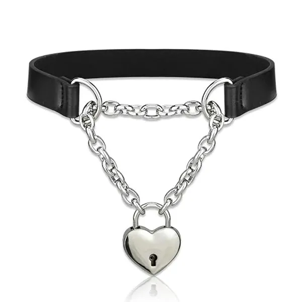 Alona Magic Goth Choker Necklaces for Women, Black Choker and Heart Padlock Day Collar with Key, Black PU Leather Choker Collar for Women - Leather Choker