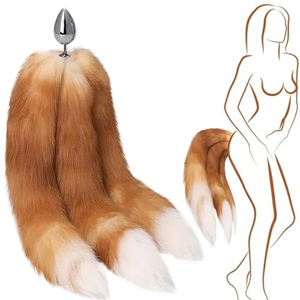 Butt Plug Fox Tail Butt Tail Plug Dual Purpose Fox Tail Anal Plug — Top Metal Part can Switch Between Fox Tail and Anal Plug easily-70cm 3 Tails||Diameter 4.1cm - 70cm 3 Tails - Diameter 4.1cm