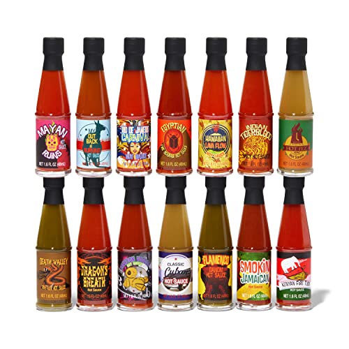 Thoughtfully Gourmet, Global Chilli Hot Sauce Gift Set, 15 Inspired Hot Sauce Flavours Including Hawaiian Lava Flow, Thai-riffic, Smokin Jamaican and More