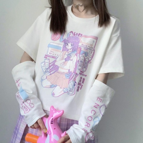 Gaming E-Girl Crop Top With Cuffs - White / L