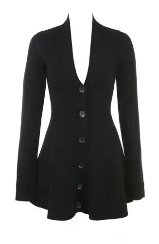 House of CB | Aubrey Black Wool Knitted Cardigan Dress