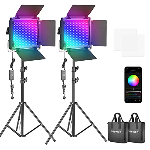 Neewer 2 Packs 660 PRO RGB LED Video Light with App Control Stand Kit, 360° Full Color, 50W Dimmable Bi-Color 3200K~5600K Video Lighting CRI 97+ for Gaming/Streaming/Zoom/YouTube/Webex/Photography