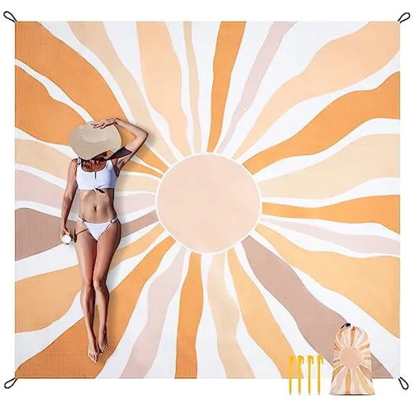 Waterproof Sandproof Beach Blanket, 78" x 86" Large Beach Mat for 2-4 Adults, Lightweight Polyester Outdoor Picnic Blanket for Travel, Camping, Hiking, Beach Essentials for Vacation