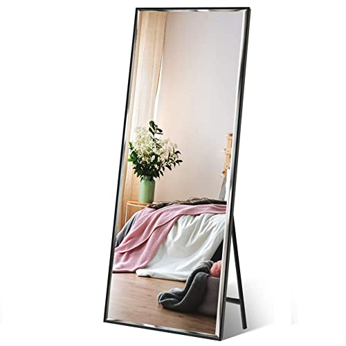 ZBEIVAN Standing Full Length Mirror 65"x20", Black Frame Floor Full Body Large Dressing Mirror for Bedroom Wall Mounted or Standing - Black - 65"x20"