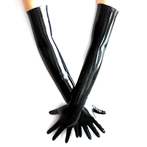 EXLATEX Latex Rubber Black Long Gloves Club Outfits Accessory Plus Size - X-Small - Black