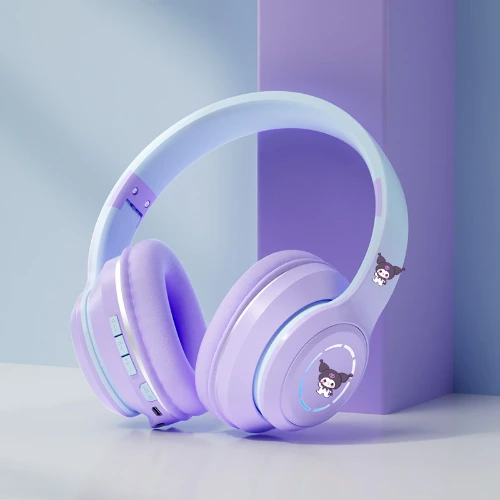 귀여운 산리오 그라데이션 컬러 블루투스 이어폰, 쿠로미, 카와이 애니메이션, 모바일 무선 게임, 접이식 헤드셋 장난감, 소녀 선물 - AliExpress 