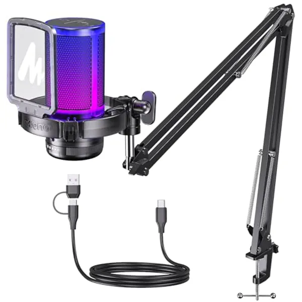 MAONO Gaming USB Microphone with Noise Cancellation, Condenser Mic with Mute, Gain, Monitoring for Streaming, Podcast, Twitch, YouTube, Discord, PC, Computer, PS5, GamerWave DGM20S