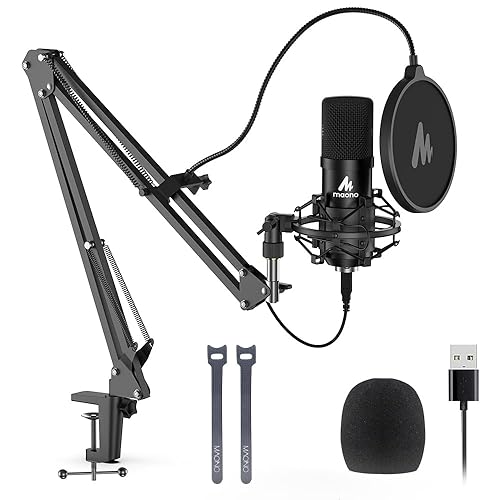 USB Microphone, MAONO 192KHZ/24Bit Plug & Play PC Computer Podcast Condenser Cardioid Metal Mic Kit with Professional Sound Chipset for Recording, Gaming, Singing, YouTube (AU-A04) - Black