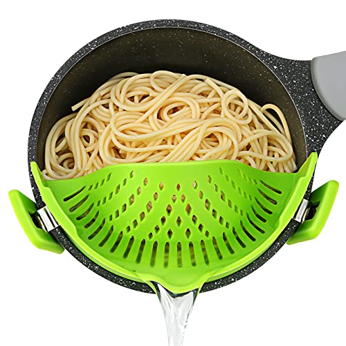Pasta Strainer, Pot Strainer Clip on Silicone – Adjustable Clip on Strainer for Pots, Strainers and Colanders, Silicone Strainer, Food Strainer, Pasta Drainer, Colander (Green) By Stoto - Green