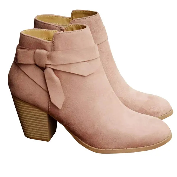 PiePieBuy Women's Tie Knot Chelsea Pump Ankle Boots Closed Toe Stacked Heel Booties Shoes