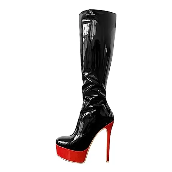blingqueen Plateau Stiefel Stiletto Stretch Boots Lack