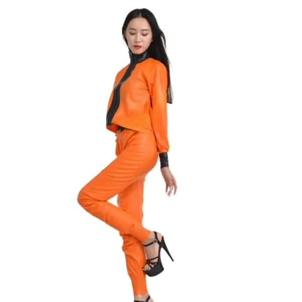 MCWJ Latex-Sportanzug Latex-Pyjama-Anzug mit langen Ärmeln,Orange,MAN-XXXL