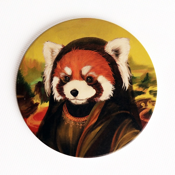 Red Panda Coaster Art Parody Mona Lisa The Starry Night Artistic Gifts Artsy Home Decor - Mona Lisa