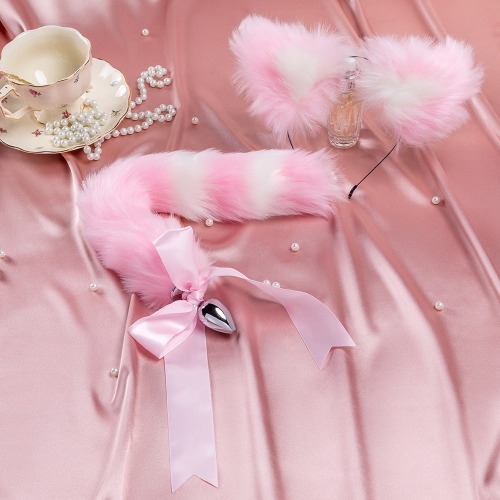 Striped Fluffy Fox Play Set - Pink/White Striped