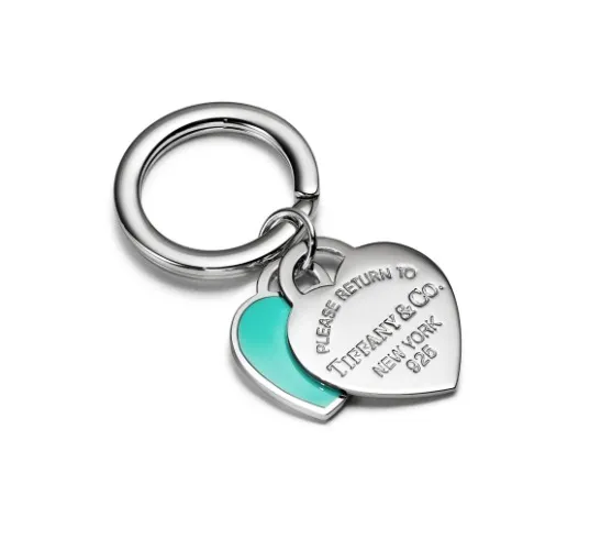 Tiffyan & Co. Double Heart Tag Key Ring in Silver with Tiffany Blue®