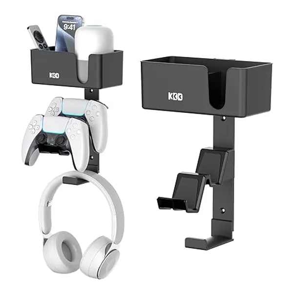 KDD 4-in-1 Wall Mount Headphone Stand - Dual Controller Holder with Cup Holder - Detachable Pen Holder Storage for Cup, Media Remote, Phone and Speaker