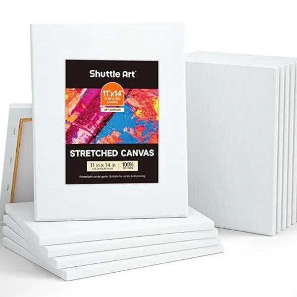 Shuttle Art Stretched Canvas, 12 Pack 11 x 14 Inch Canvases for Painting, 100% Cotton, Primed White, Premium Painting Canvas for Beginners and Artists for Acrylic, Oil, Acrylic Pouring Painting