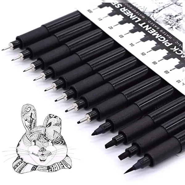 TWOHANDS Art Pens,Fineliner Ink Pens,Set of 12 Technical Drawing pen,Pigment Pen,Fine Point,Black,Waterproof,for Art Watercolor,Sketching,Anime,Manga, 902188