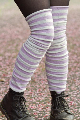 M Stripes Thigh High Socks | Lilac/Sweet Cream