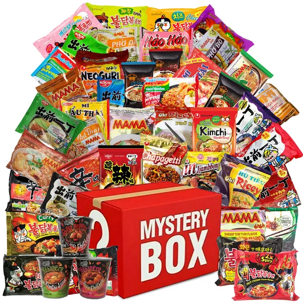 Mystery Hot & Spicy Asian Instant Ramen Variety Bundle w/ Fortune Cookie & Chopsticks - Nissin, Samyang, Mama, Acecook, Kung-Fu, Ottogi (15 Pack Assorted)