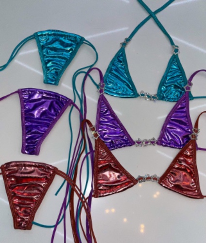 Superstar chrome rhinestone charm bikini | Blue chrome