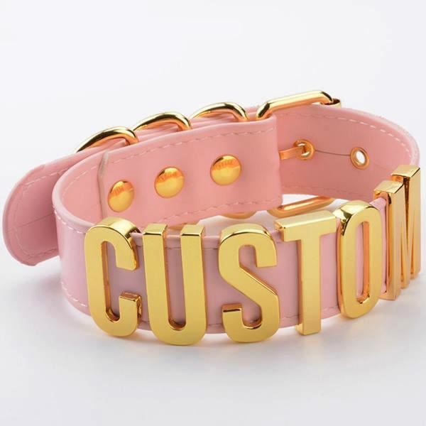 Custom Leather Choker - Pink & Gold