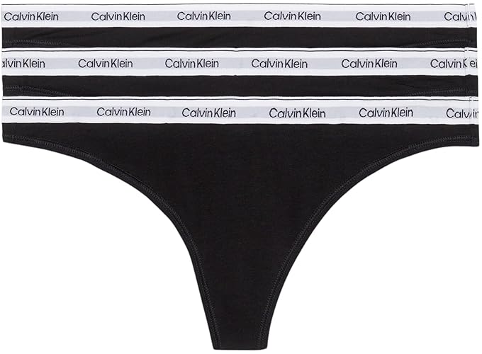 Calvin Klein Damen 3er Pack Strings Modern Logo Tangas - L - Schwarz (Black/Black/Black)